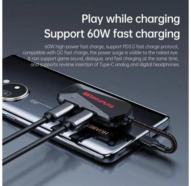 Alt view image 5 of 7 - 60W Adapter 3-in-1 Plextone GS1 Type-C Charger to 3.5mm@TYPE-C Headphone Music Jack Earphones Hi-Res PD Fast Charge Adapter