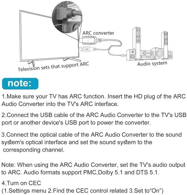 Alt view image 7 of 7 - 192KHz HDMI ARC to Optical Audio Converter for TV to Soundbar Plug & Play 3.7ft/1.15m ARC to Optical Cable Audio Extractor Adapter Splitter for Sound System Speaker Home Theater Support Dolby/DTS 5.1