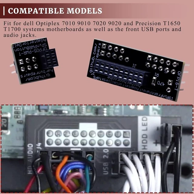 Alt view image 5 of 7 - Front Panel Header Adapter Compatible with Optiplex 7010 9010 7020 9020 Precision T1650 T1700 Motherboards DT and MT Mid Tower Desktops Audio Video Connectors Adapters Accessories