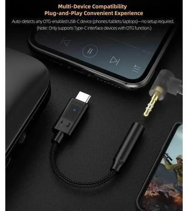 Alt view image 4 of 6 - Type-C 3.5mm Adapter for Laptop Mobile Phone Professional Grade Sound Adjustment Function Portable Digital Decoding Headphone