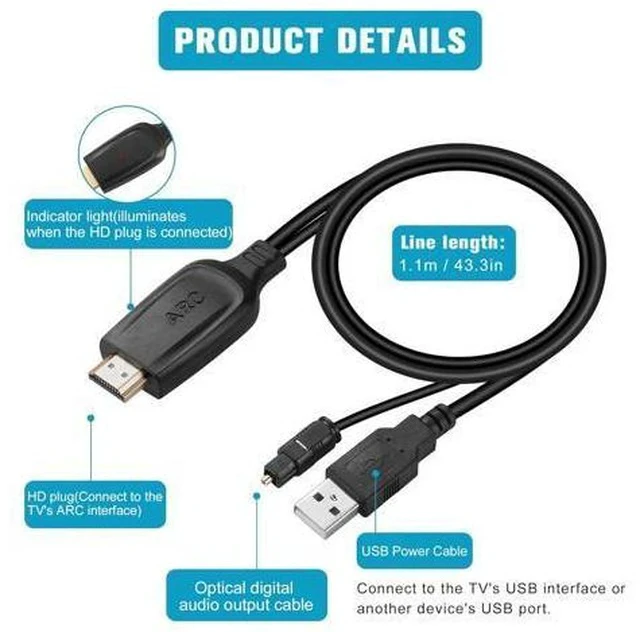 Alt view image 6 of 7 - 192KHz HDMI ARC to Optical Audio Converter for TV to Soundbar Plug & Play 3.7ft/1.15m ARC to Optical Cable Audio Extractor Adapter Splitter for Sound System Speaker Home Theater Support Dolby/DTS 5.1