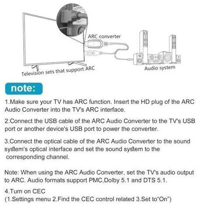 Alt view image 7 of 7 - 192KHz HDMI ARC to Optical Audio Converter for TV to Soundbar Plug & Play 3.7ft/1.15m ARC to Optical Cable Audio Extractor Adapter Splitter for Sound System Speaker Home Theater Support Dolby/DTS 5.1