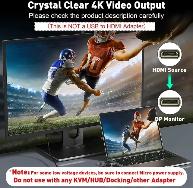 Alt view image 2 of 7 - HDMI to DisplayPort Adapter (4K 60Hz 1080p 120Hz) Uni-Directional Only HDMI (Source) to DP (Display) Converter Male to Female for Laptop AMD NVIDIA PS5 Xbox and More - 1 Pack