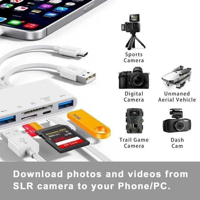 Alt view image 2 of 7 - 5-in-1 Memory Card Reader USB OTG Adapter & SD Card Reader for i-Phone/i-Pad USB C and USB A Devices with Micro SD & SD Card Slots Supports SD/Micro SD/SDHC/SDXC/MMC