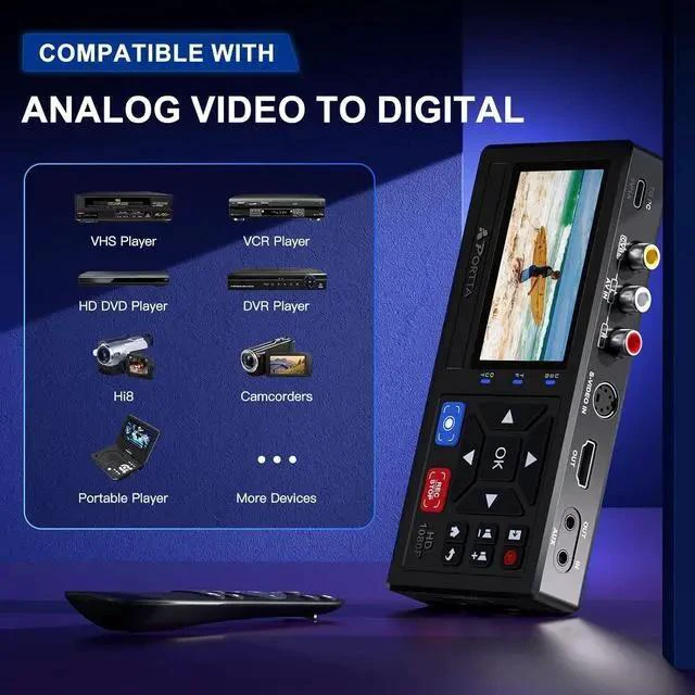Alt view image 5 of 7 - VHS to Digital Converter Video to Digital Recorder with Remote Compatible with VHS VCR DVR DVD Hi8 Mini DV Players Camcorder Gaming Consoles (Tapes/DVD Player Not Included)