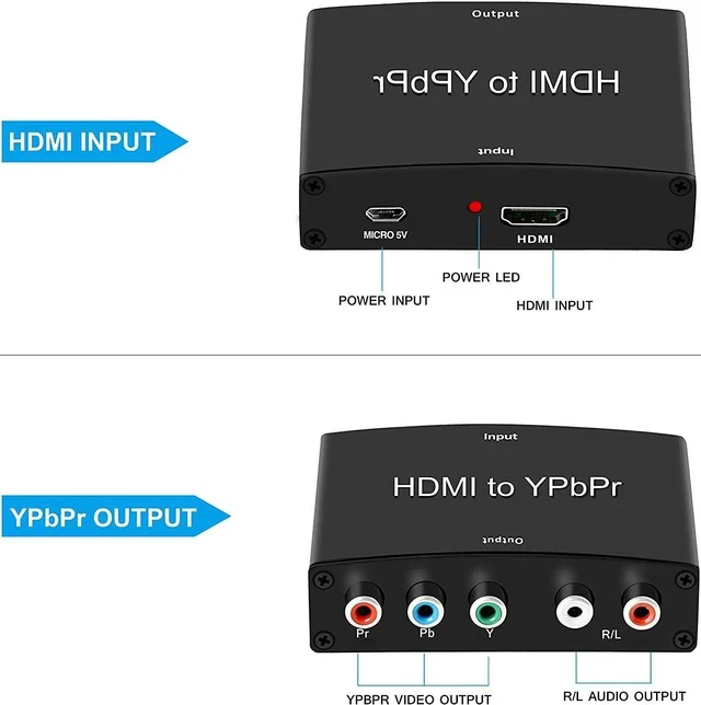 Alt view image 5 of 7 - HDMI to Component Converter HDMI to 1080P YPbPr 5RCA RGB + R/L Video Audio Adapter Support TV PS5 Xbox Fire Stick DVD Players to HDTV and Projector (Black)