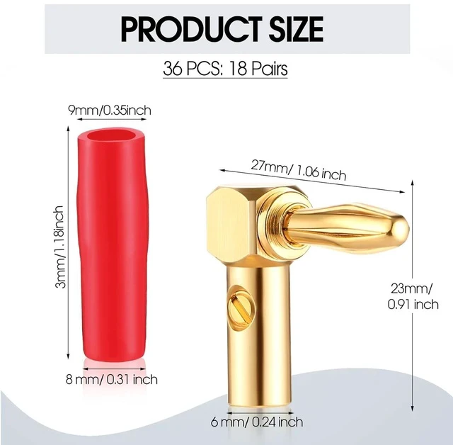 Alt view image 2 of 7 - 36 Pcs Right Angle Banana Plugs 4mm Banana Speaker Plugs Gold Plated Copper 90 Degree Connector Audio Video Connectors Adapters for Speaker Wire Red and Black