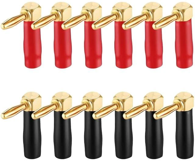 Main image of 36 Pcs Right Angle Banana Plugs 4mm Banana Speaker Plugs Gold Plated Copper 90 Degree Connector Audio Video Connectors Adapters for Speaker Wire Red and Black