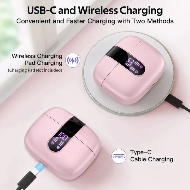Alt view image 17 of 20 - Bluetooth Headphones True Wireless Earbuds 60H Playback LED Power Display Earphones with Wireless Charging Case IPX5 Waterproof in-Ear Ear buds with Mic for TV Smart Phone Laptop Computer Sports