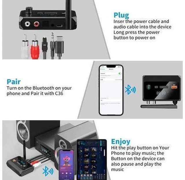 Alt view image 4 of 7 - Bluetooth 5.3 Receiver for Home Stereo RCA Bluetooth Adapter Low Latency & HD Music Audio Support Optical AUX 3.5mm RCA Receiver Adapter for Speakers Music Streaming Stereo System