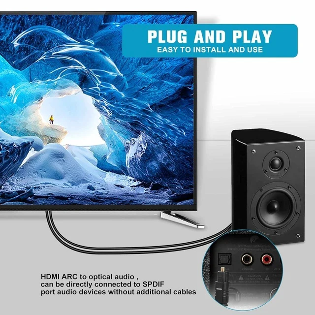 Alt view image 3 of 7 - 192KHz HDMI ARC to Optical Audio Converter for TV to Soundbar Plug & Play 3.7ft/1.15m ARC to Optical Cable Audio Extractor Adapter Splitter for Sound System Speaker Home Theater Support Dolby/DTS 5.1