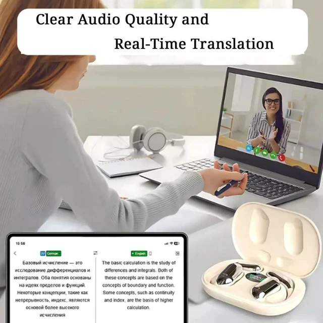 Alt view image 5 of 7 - Aviorra Ai Translator Earbuds, Verbabuds Ai Translator Earbuds Real Time, Earbud Translator in Real Time, Multi-Language Smart Translation Bluetooth Headset, 144 Ai Language Translator (White)