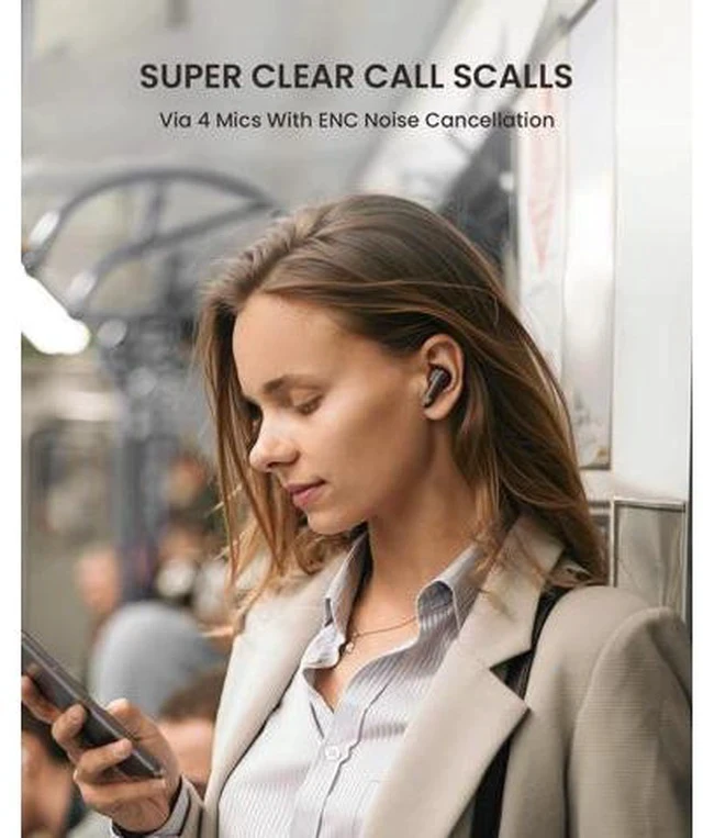 Alt view image 3 of 7 - Wireless in-Ear Earbuds with 4 Mics ENC Call-Enhancing Rophones 40H Playtime Bluetooth 5.4 IPX5 Waterproof True Wireless Earbuds for Laptops Tablets Smartphones and Gym Workouts Black