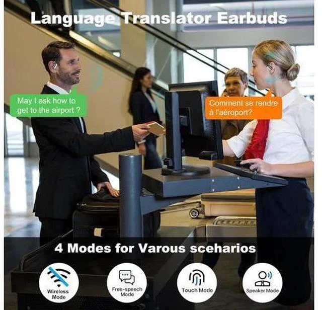 Alt view image 6 of 7 - AI Real-Time Translation Earbuds,Wireless Earbuds,144 Languages Ear Buds,Two-Way Translator Earbuds, Ear pods Wireless,HD Sound Bluetooth Translating Earbuds for Travel, Business,Learning (Blue A)