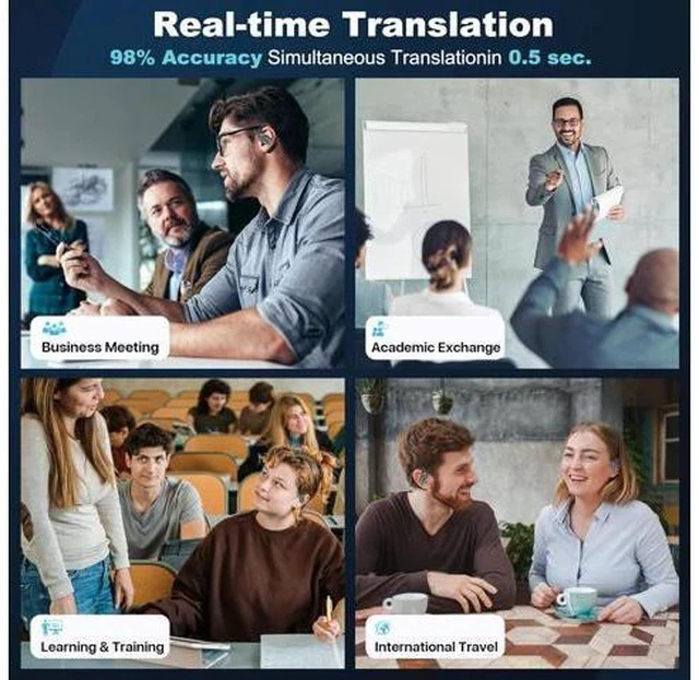Alt view image 3 of 7 - AI Real-Time Translation Earbuds,Wireless Earbuds,144 Languages Ear Buds,Two-Way Translator Earbuds, Ear pods Wireless,HD Sound Bluetooth Translating Earbuds for Travel, Business,Learning (Blue B)