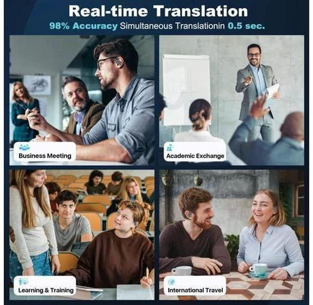 Alt view image 3 of 5 - AI Real-Time Translation Earbuds,Wireless Earbuds,144 Languages Ear Buds,Two-Way Translator Earbuds, Ear pods Wireless,HD Sound Bluetooth Translating Earbuds for Travel, Business,Learning (Black B)