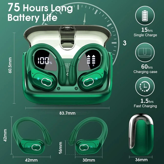Alt view image 5 of 7 - AI Translation Earbuds Real Time, 164 Language Translator Earbud 3-in-1 Bluetooth 5.4 Translator Earbuds with 6 Translation Modes, 75H Translators Headphones with APP for Travel Business, Dark Green