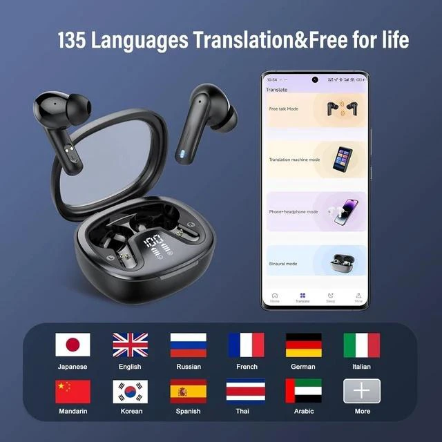 Alt view image 2 of 7 - AI Language Translation Earbuds, 3-in-1 Translation Earbuds Real Time with 4 Translation Modes, 135 Language Bluetooth 5.4 Translator Ear Buds, Device for Travel/Business/Leaning, Black