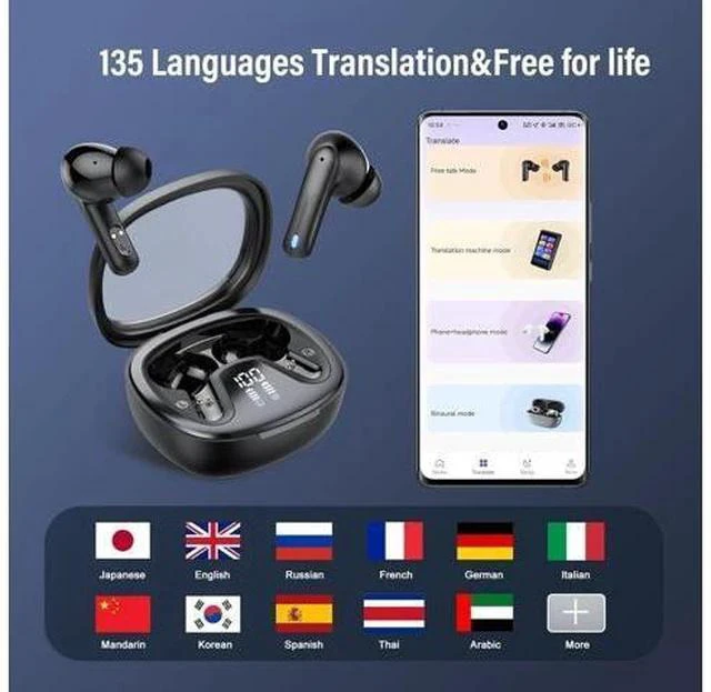 Alt view image 2 of 7 - AI Language Translation Earbuds, 3-in-1 Translation Earbuds Real Time with 4 Translation Modes, 135 Language Bluetooth 5.4 Translator Ear Buds, Device for Travel/Business/Leaning, Black