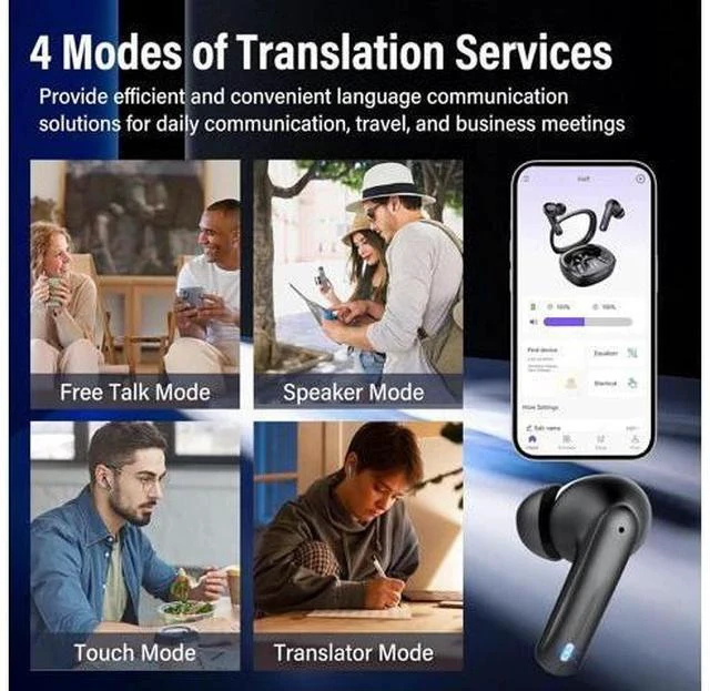Alt view image 4 of 7 - AI Language Translation Earbuds, 3-in-1 Translation Earbuds Real Time with 4 Translation Modes, 135 Language Bluetooth 5.4 Translator Ear Buds, Device for Travel/Business/Leaning, Black