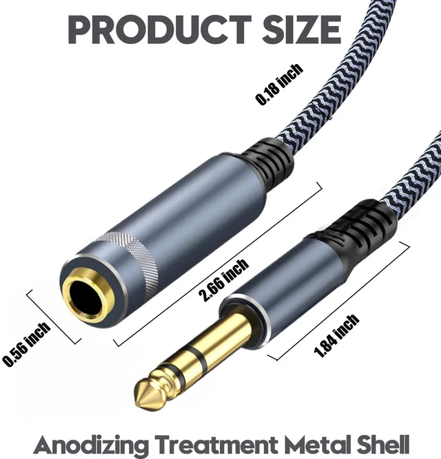 Alt view image 7 of 7 - 1/4 inch Extension Cable 10ft 1/4 Male to Female Stereo Headphone Guitar Cable