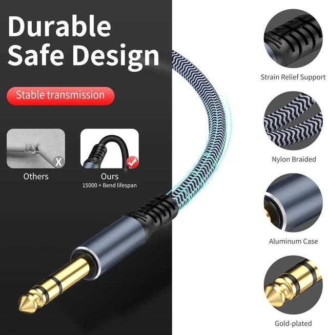 Alt view image 5 of 7 - 1/4 inch Extension Cable 10ft 1/4 Male to Female Stereo Headphone Guitar Cable