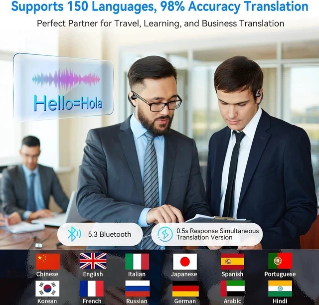 Alt view image 4 of 6 - AI Language Translator Earbuds,2025 Translation Earbuds Real time,150 Languages Bluetooth Translator Device and Accents 9 Offline Language Translation, Translation Device for Travel Business-Black