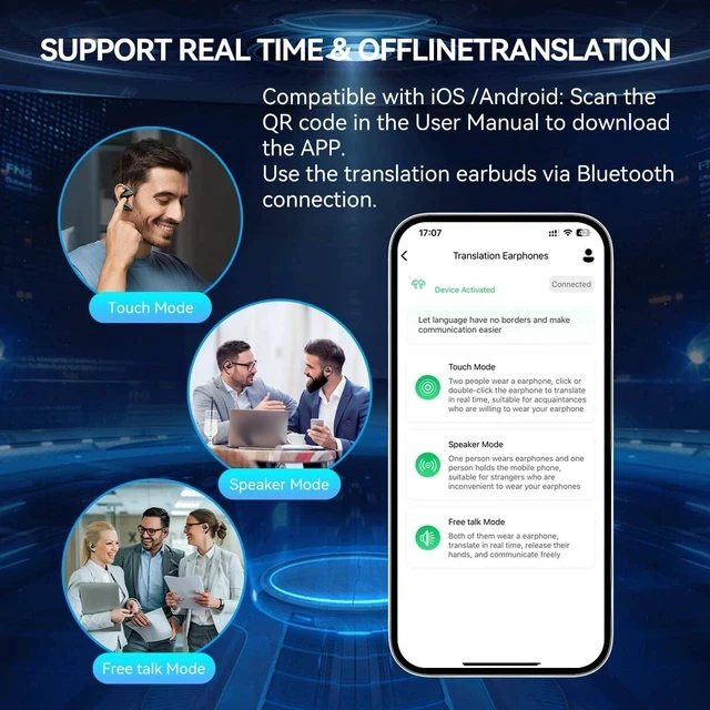 Alt view image 3 of 6 - AI Language Translator Earbuds,2025 Translation Earbuds Real time,150 Languages Bluetooth Translator Device and Accents 9 Offline Language Translation, Translation Device for Travel Business-Black