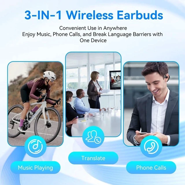 Alt view image 6 of 6 - AI Language Translator Earbuds,2025 Translation Earbuds Real time,150 Languages Bluetooth Translator Device and Accents 9 Offline Language Translation, Translation Device for Travel Business-Black