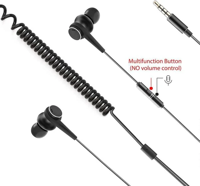 Alt view image 2 of 7 - Long Cord Earbuds for TV & PC 18ft / 5.5m Extension Cable Earphones with Mic & Extra Long Spring Coil Wire Metal Stereo in-Ear Wired Bass Headphones for 3.5mm Audio Output Devices - HF027
