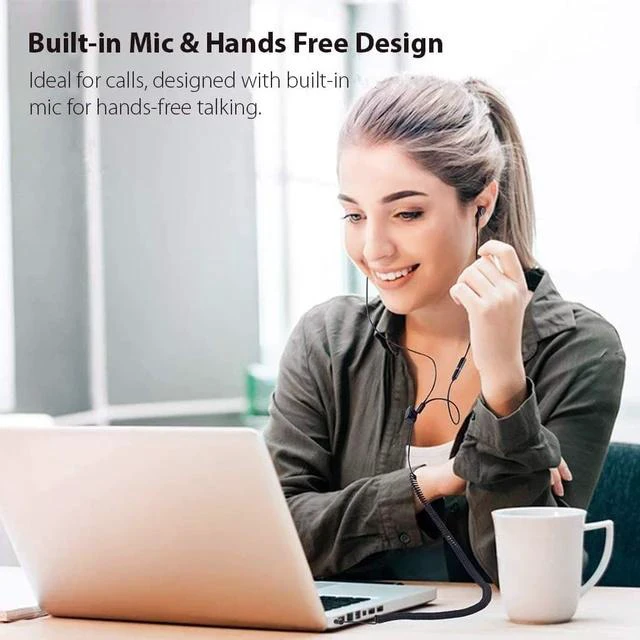 Alt view image 5 of 7 - Long Cord Earbuds for TV & PC 18ft / 5.5m Extension Cable Earphones with Mic & Extra Long Spring Coil Wire Metal Stereo in-Ear Wired Bass Headphones for 3.5mm Audio Output Devices - HF027