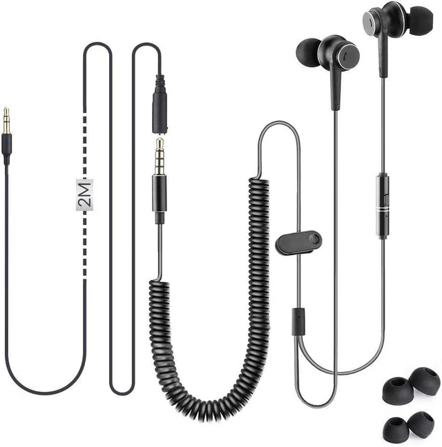 Alt view image 7 of 7 - Long Cord Earbuds for TV & PC 18ft / 5.5m Extension Cable Earphones with Mic & Extra Long Spring Coil Wire Metal Stereo in-Ear Wired Bass Headphones for 3.5mm Audio Output Devices - HF027