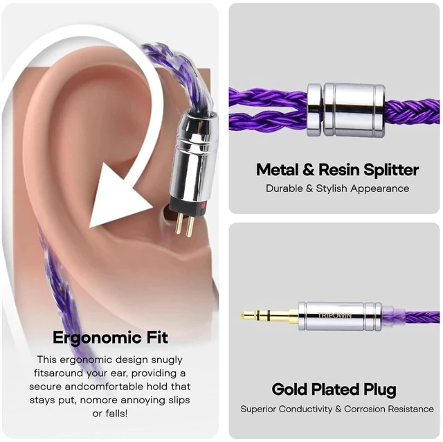 Alt view image 4 of 7 - Tripowin Zonie IEM Cable 16 Core Silver Plated Earphone Upgraded Cords 1.25m SPC in Ear Monitor Cable for 7hz Zero:2 Orchestra Lite Cadenza Hype4 Supermix4(2pin 0.78mm 3.5mm)(Violet)