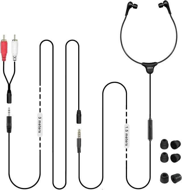 Main image of Anti-Dropping Wired TV Earphone with Volume Control Extra Long Cord Headphone with Mic for TV PC RCA & 3.5mm Cable Included 14.9ft Extension Cable Earphone Extra Soft Ear Tips SM-901TV