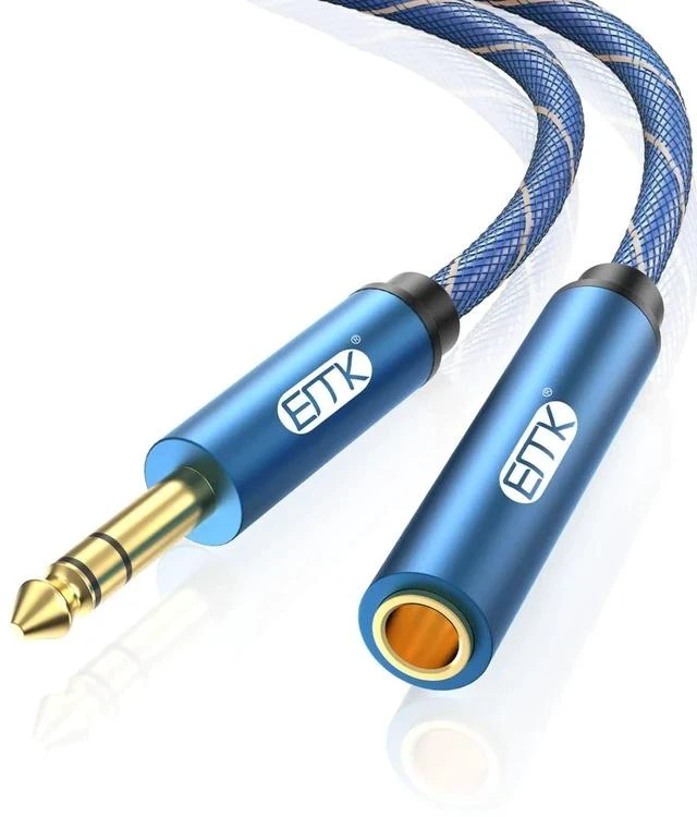 Main image of 1/4 inch Extension Cable 6.35mm 1/4 inch Male to Female Stereo Headphone Guitar Extension Cable Cord Gold Plated Quarter inch Headphone Extension Cable (6.6FT/2M)