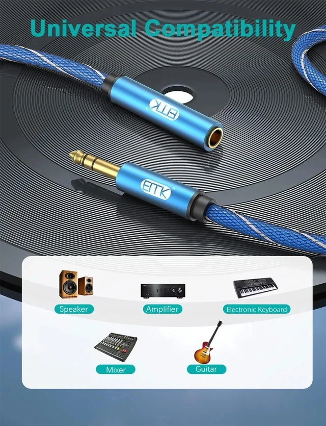 Alt view image 4 of 7 - 1/4 inch Extension Cable 6.35mm 1/4 inch Male to Female Stereo Headphone Guitar Extension Cable Cord Gold Plated Quarter inch Headphone Extension Cable (6.6FT/2M)