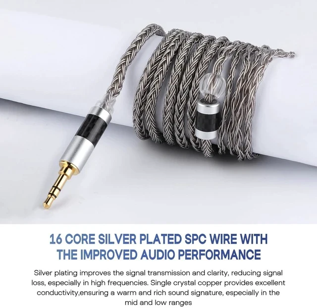 Alt view image 3 of 7 - Tripowin Zonie IEM Cable 16 Core Silver Plated Earphone Upgraded Cords 1.25m SPC in Ear Monitor Cable for ZS10 PRO 2 AS10 PRO ZSN PRO X Waner SIMGOT EM6L(Recessed 2pin 3.5mm)(Grey)