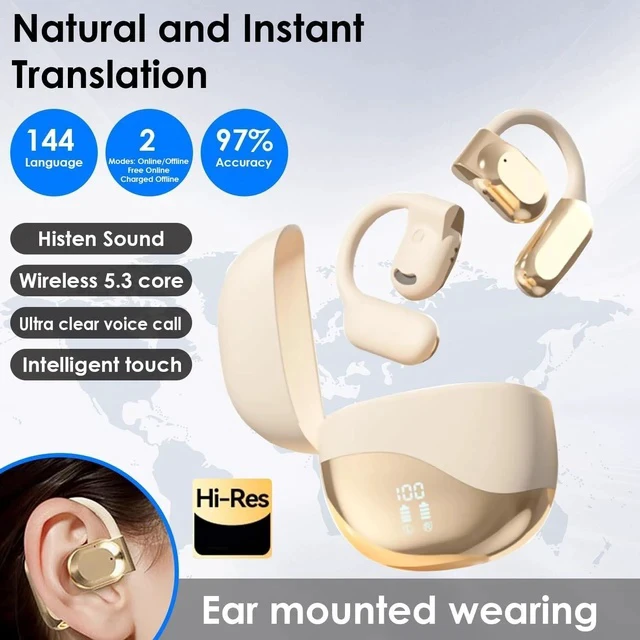 Alt view image 3 of 7 - Language Translator Earbuds, 3-in-1 Translation Earbuds, AI Translation Earbuds Real Time for Android iOS, 144 Languages AI Earbuds Translators Headphones for Travel Business Learning (KH + BK)