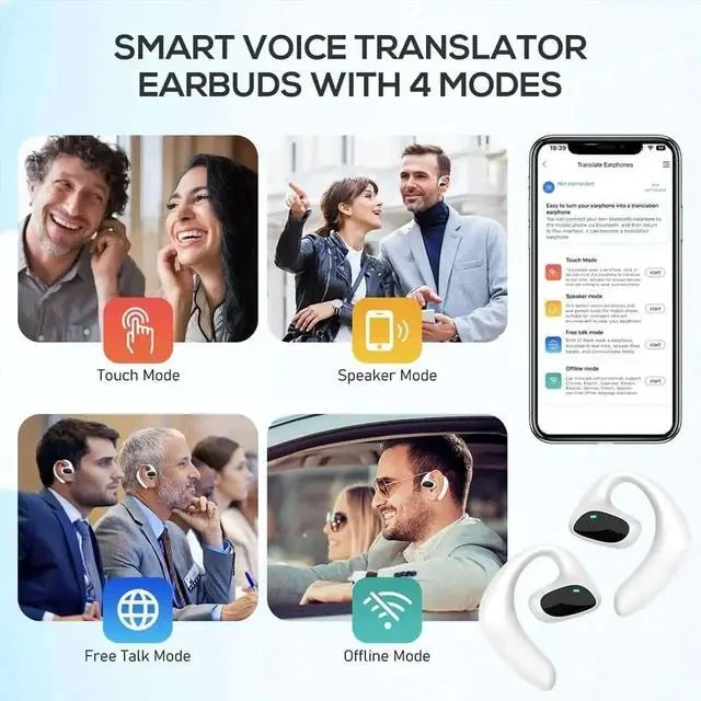 Alt view image 3 of 7 - Roostick Translator, Roostick Translator Earbuds, Real-Time 3-in-1 Translation Earbuds 144 Languages & Accents, Ai Language Translat Ear Buds, Translation Device for Travel Business Learning (White)