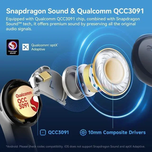 Alt view image 4 of 7 - EarFun Air Pro 4 Adaptive Hybrid Noise Canceling Wireless Earbuds, Qualcomm Snapdragon Sound, aptX Lossless, 6 Mics AI CVC 8.0 Call, LDAC Hi-Res Audio, 52H Playtime, Bluetooth 5.4, in-Ear Detection