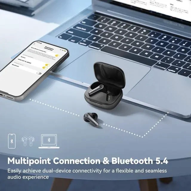 Alt view image 7 of 7 - EarFun Air Pro 4 Adaptive Hybrid Noise Canceling Wireless Earbuds, Qualcomm Snapdragon Sound, aptX Lossless, 6 Mics AI CVC 8.0 Call, LDAC Hi-Res Audio, 52H Playtime, Bluetooth 5.4, in-Ear Detection