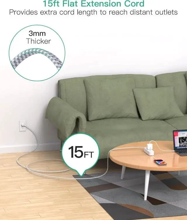 Alt view image 2 of 7 - Extension Cord Surge Protector Power Strip Long Extension Cord with 9 Outlets 3 USB Ports Extension Cord with Multiple Outlets USB Power Strip for Dorm Room Essentials College(15FT White)
