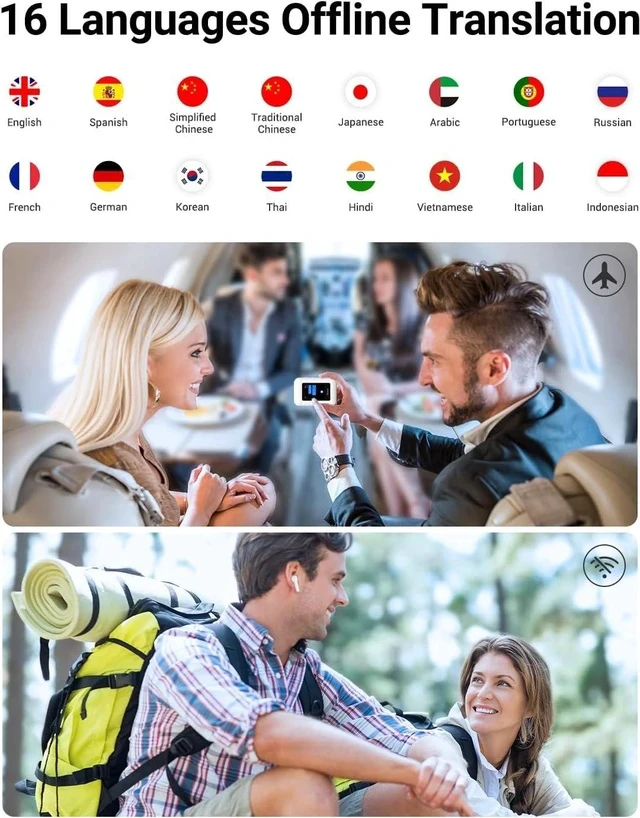 Alt view image 3 of 7 - XUPURTLK Language Translator Device, Translation Earbuds Real Time with 144 Languages, Translator Device with AI Translator Earbuds Support ChatGPT/Recording, Portable Language Translator No Need APP