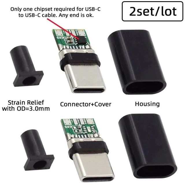 Alt view image 2 of 7 - xiwai 2sets/lot USB Type C Male to USB-C Male 100W DIY OEM 24pin Connector Plug PD USB2.0 Data with Housing Cover for Replacement