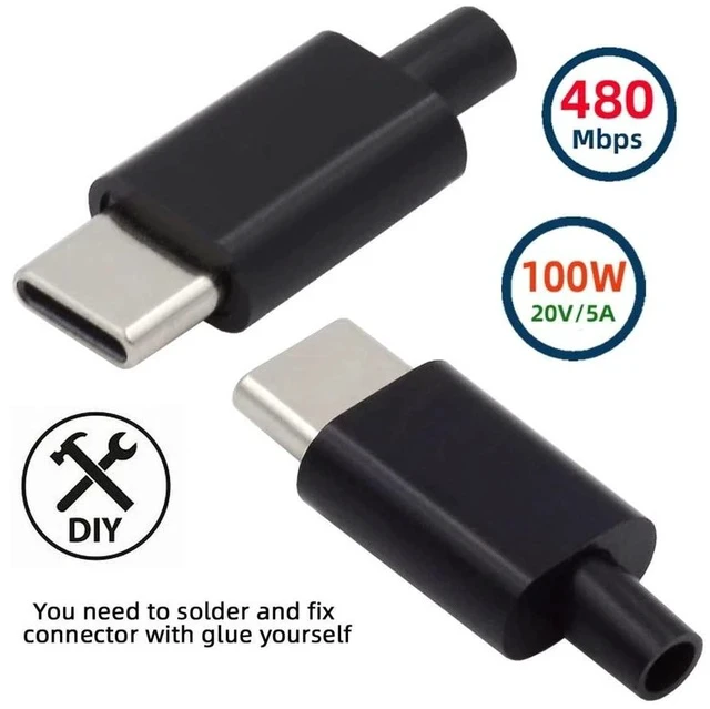 Alt view image 7 of 7 - xiwai 2sets/lot USB Type C Male to USB-C Male 100W DIY OEM 24pin Connector Plug PD USB2.0 Data with Housing Cover for Replacement
