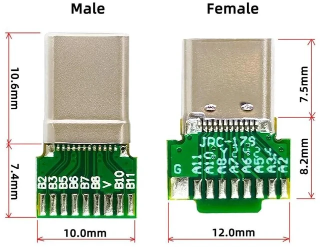 Alt view image 7 of 7 - 2pcs/lot OEM DIY USB-C USB 3.1 Type-C Male & Female Plug Socket Connector Solder Type with PCB