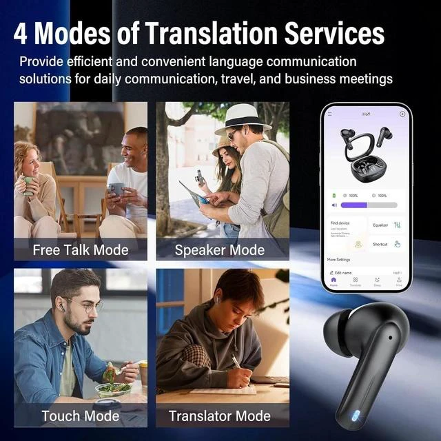 Alt view image 4 of 7 - AI Language Translation Earbuds, 3-in-1 Translation Earbuds Real Time with 4 Translation Modes, 135 Language Bluetooth 5.4 Translator Ear Buds, Device for Travel/Business/Leaning, Black