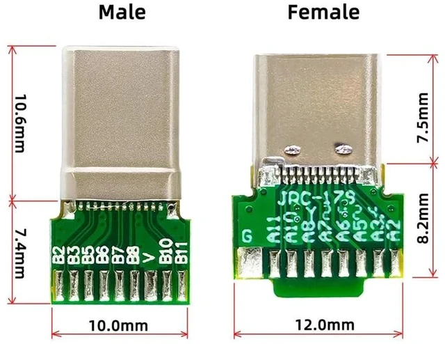 Alt view image 7 of 7 - xiwai 2pcs/lot USB-C OEM DIY USB 3.1 Type-C Male & Female Plug Socket Solder Type Connector with PCB