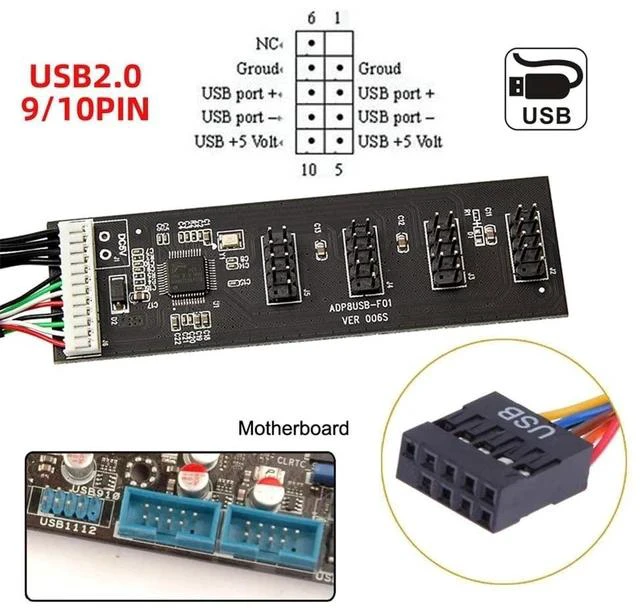 Alt view image 3 of 7 - 2.0 9pin 10pin Header 1 to 4 Female Splitter Extension Cable HUB with IDE 5V Power Connector Adapter Port Multilier