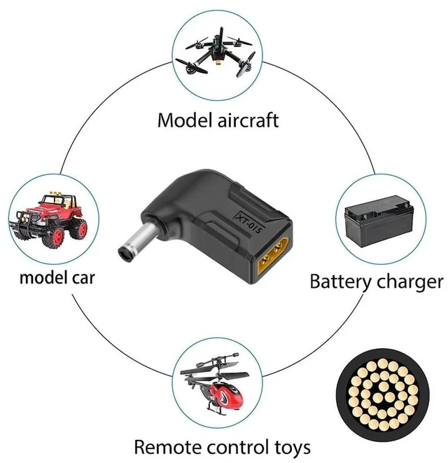 Alt view image 7 of 7 - xiwai XT60 Power Connector Male SC100 Protocol to DC 5.5x2.1mm Male Plug Fast Charging Angled Horizontal Adapter for RC Lipo Battery Quadcopter Multicopter Aeromodelling